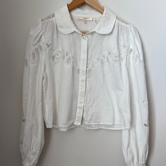 LoveShackFancy White Embroidered Blouse Size S - Picture 2 of 15